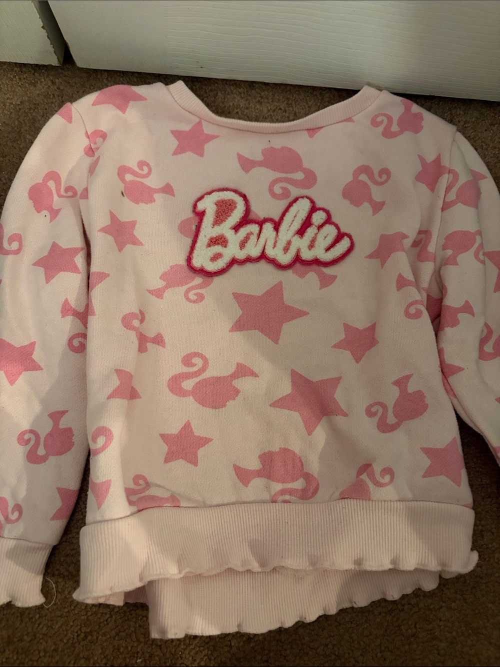 Girls Barbie Light Pink Crewneck with Pink Star & Cat Print